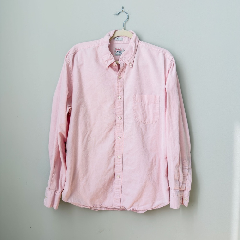 Men's J. Crew Preppy Pink Broken-In Oxford Button Down Shirt Size L Slim
